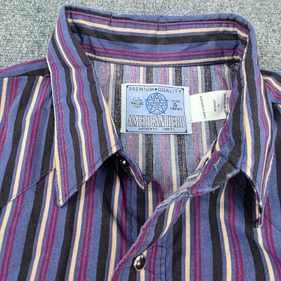 American Hero Mens XL Western Shirt Striped Long Sleeve Rodeo Cowboy Pearl Snap - Picture 1 of 6
